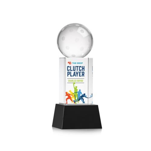 Awards and Plaques - Crystal Trophies - Pickleball Full Color on Belcroft Base Black Globe Crystal Trophy