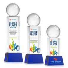 Pickleball Full Color on Belcroft Base Blue Globe Crystal Trophy - Pickleball Trophies