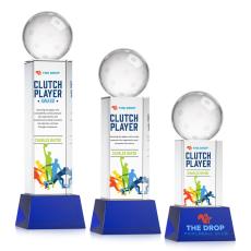 Pickleball Full Color on Belcroft Base Blue Globe Crystal Trophy - Crystal Globe Awards