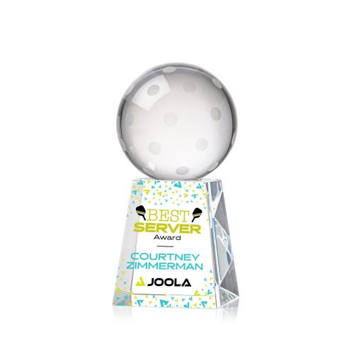 Awards and Plaques - Crystal Trophies - Pickleball Full Color Globe on Medium Crystal Trophy