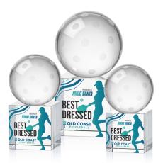 Pickleball Full Color Globe on Square Base Crystal Trophy - Pickleball Trophies