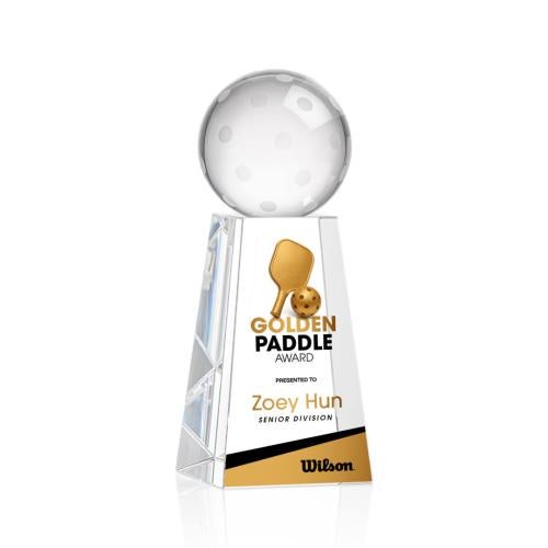 Awards and Plaques - Crystal Trophies - Pickleball Full Color Globe on Tall Base Crystal Trophy