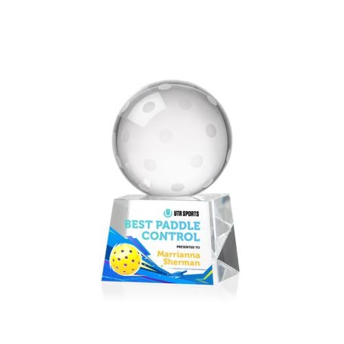 Awards and Plaques - Crystal Trophies - Pickleball Full Color Globe on Small Base Crystal Trophy