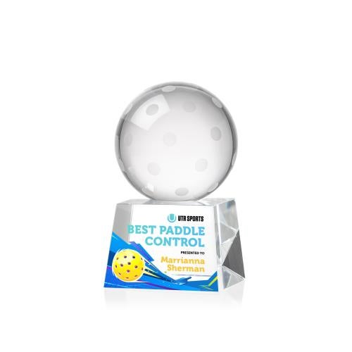 Awards and Plaques - Crystal Trophies - Pickleball Full Color Globe on Small Base Crystal Trophy