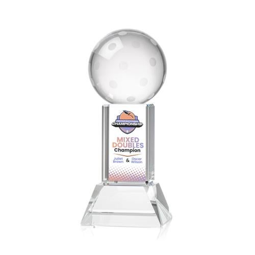 Awards and Plaques - Crystal Trophies - Pickleball Full Color on Tower Base Clear Globe Crystal Trophy