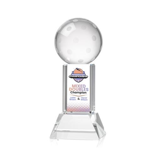 Awards and Plaques - Crystal Trophies - Pickleball Full Color on Tower Base Clear Globe Crystal Trophy