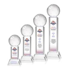 Pickleball Full Color on Tower Base Clear Globe Crystal Trophy - Crystal Globe Awards