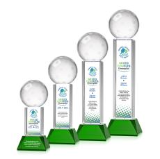 Pickleball Full Color on Tower Base Green Globe Crystal Trophy - Pickleball Trophies
