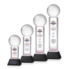 Pickleball Full Color on Tower Base Black Globe Crystal Trophy - Pickleball Trophies