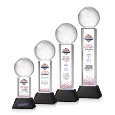 Pickleball Full Color on Tower Base Black Globe Crystal Trophy - Pickleball Trophies