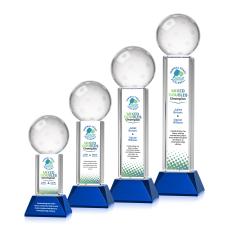 Pickleball Full Color on Tower Base Blue Globe Crystal Trophy - Pickleball Trophies