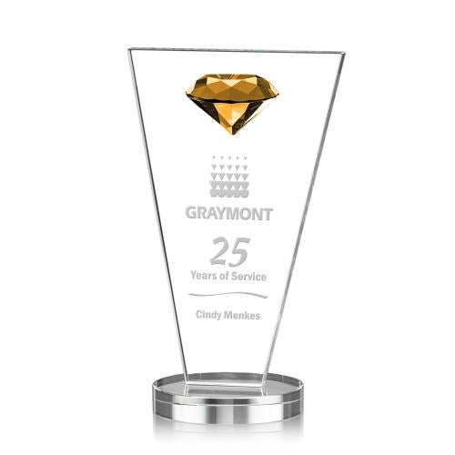 Awards and Plaques - Crystal Trophies - Guthrie Diamond Amber Crystal Trophy