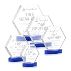 Santos on Alberton Base Blue Polygon Crystal Trophy - Crystal Trophies