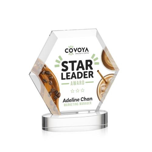 Awards and Plaques - Crystal Trophies - Santos Full Color on Alberton Base Clear Polygon Crystal Trophy