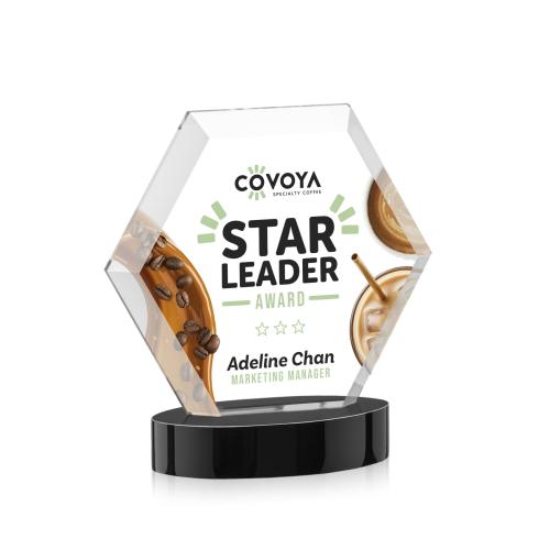 Awards and Plaques - Crystal Trophies - Santos  Full Color on Alberton Base Black Polygon Crystal Trophy