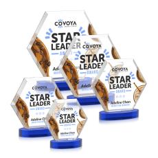 Santos Full Color on Alberton Base Blue Polygon Crystal Trophy - Crystal Trophies