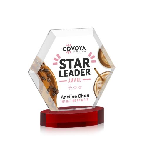 Awards and Plaques - Crystal Trophies - Santos Full Color on Alberton Base Red Polygon Crystal Trophy