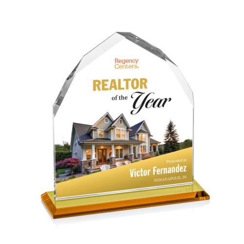 Awards and Plaques - Crystal Trophies - Emery Full Color Amber Peaks Crystal Trophy