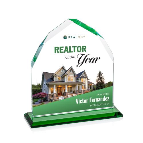 Awards and Plaques - Crystal Trophies - Emery Full Color Green Peaks Crystal Trophy