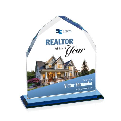 Awards and Plaques - Crystal Trophies - Emery Full Color Sky Blue Peaks Crystal Trophy