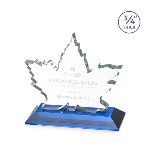 Awards and Plaques - Crystal Trophies - Sargent Leaf Sky Blue Unique Crystal Trophy