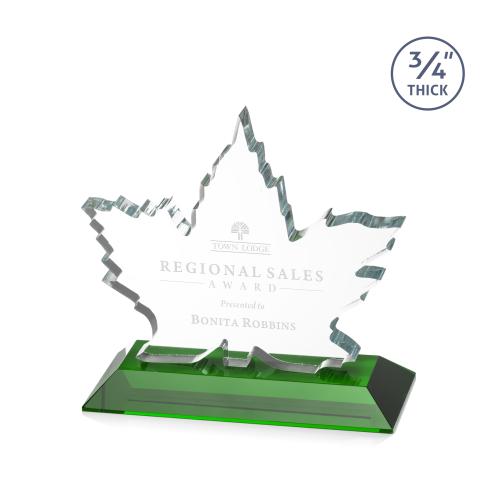 Awards and Plaques - Crystal Trophies - Sargent Leaf Green Unique Crystal Trophy