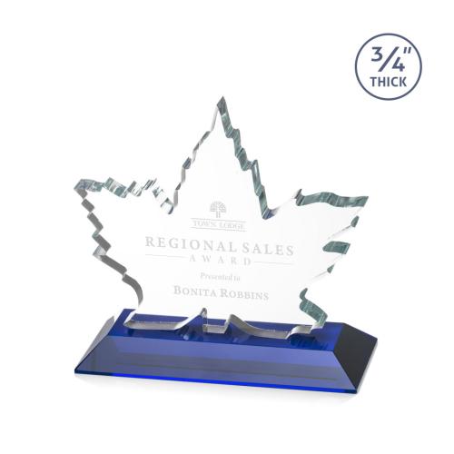 Awards and Plaques - Crystal Trophies - Sargent Leaf Blue Unique Crystal Trophy