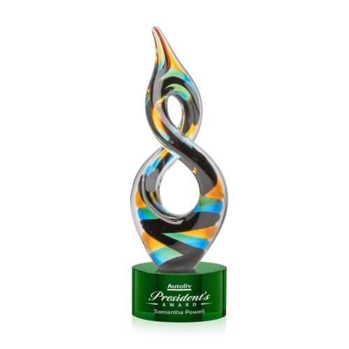 Awards and Plaques - Glass Trophies - Cosenzo on Round Base Green Unique Glass Trophy
