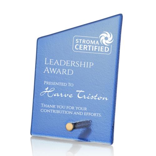 Awards and Plaques - Glass Trophies - Nieves Blue Slant Gold Peaks Glass Trophy