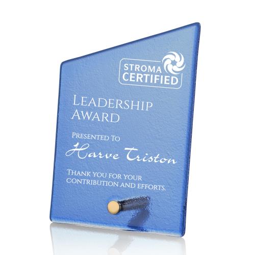 Awards and Plaques - Glass Trophies - Nieves Blue Slant Gold Peaks Glass Trophy