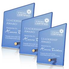 Nieves Blue Slant Gold Peaks Glass Trophy - Glass Trophies