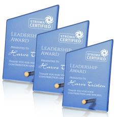 Nieves Blue Slant Gold Peaks Glass Trophy - Employee Awards
