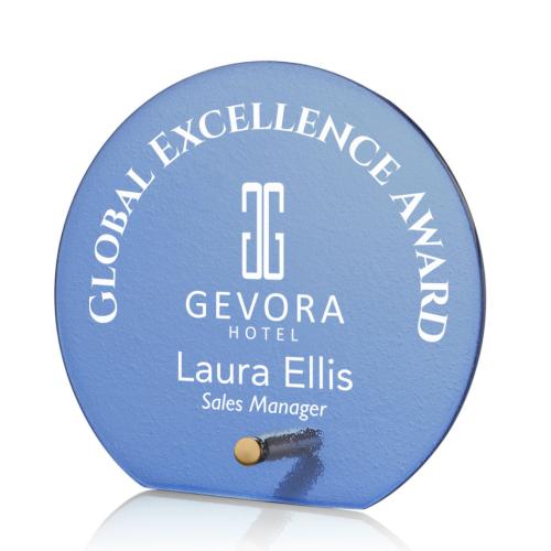 Awards and Plaques - Glass Trophies - Nieves Blue Gold Circle Glass Trophy