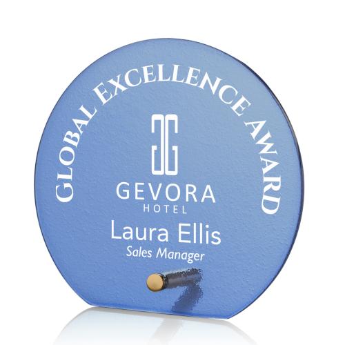 Awards and Plaques - Glass Trophies - Nieves Blue Gold Circle Glass Trophy