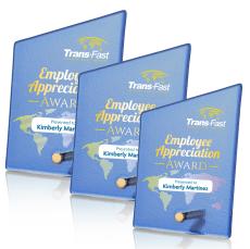 Nieves Blue Slant Full Color Gold Peaks Glass Trophy - Glass Trophies