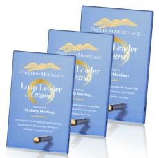 Nieves Blue Full Color Gold Rectangle Glass Trophy - Glass Trophies