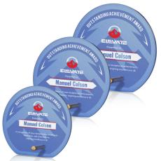 Nieves Blue Full Color  Gold Circle Glass Trophy - Custom Trophies