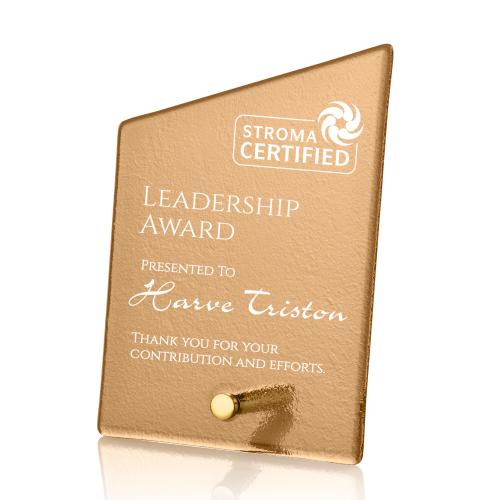 Awards and Plaques - Glass Trophies - Nieves Russet Slant Gold Peaks Glass Trophy