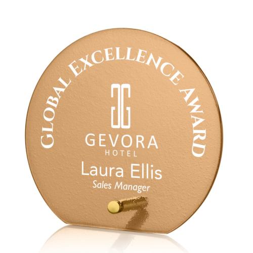 Awards and Plaques - Glass Trophies - Nieves Russet Gold Circle Glass Trophy