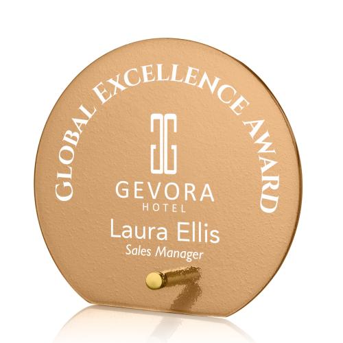 Awards and Plaques - Glass Trophies - Nieves Russet Gold Circle Glass Trophy