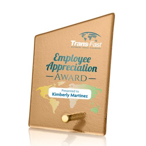 Awards and Plaques - Glass Trophies - Nieves Russet Slant Full Color Gold Peaks Glass Trophy