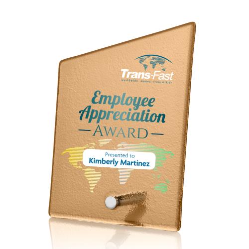 Awards and Plaques - Glass Trophies - Nieves Russet Slant Full Color Silver Peaks Glass Trophy