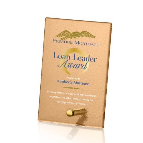 Awards and Plaques - Glass Trophies - Nieves Russet Full Color Gold Rectangle Glass Trophy