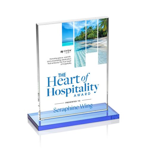 Awards and Plaques - Crystal Trophies - Roach Full Color Sky Blue Rectangle Crystal Trophy
