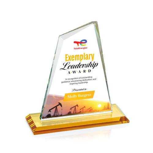 Awards and Plaques - Crystal Trophies - Summit Full Color Amber Peaks Crystal Trophy