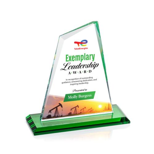 Awards and Plaques - Crystal Trophies - Summit Full Color Green Peaks Crystal Trophy
