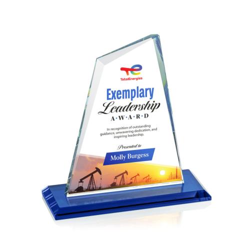 Awards and Plaques - Crystal Trophies - Summit Full Color Blue Peaks Crystal Trophy
