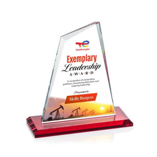 Awards and Plaques - Crystal Trophies - Summit Full Color Red Peaks Crystal Trophy