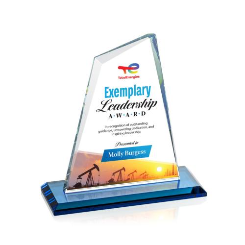 Awards and Plaques - Crystal Trophies - Summit Full Color Sky Blue Peaks Crystal Trophy