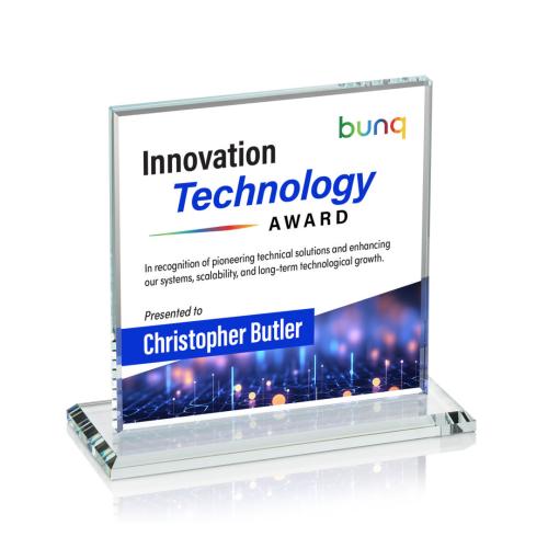 Awards and Plaques - Crystal Trophies - Bower Full Color Clear Square / Cube Crystal Trophy